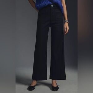 Maeve Anthropologie The Colette Linen Blend Crop Wide-Leg Pants in Black